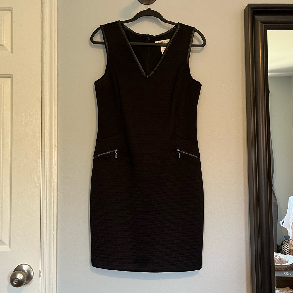 Black Dress with Faux Leather Trim
